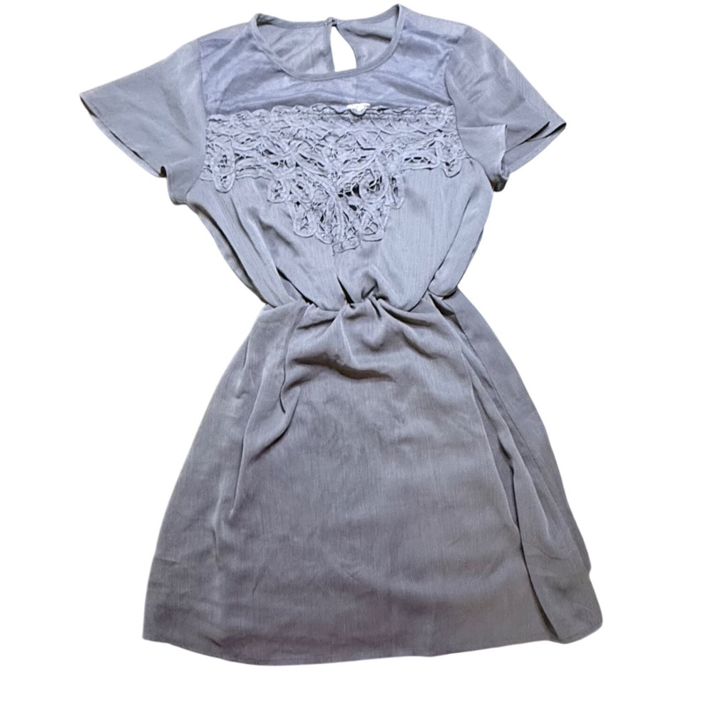 Maurice's Gray Dress XS Short Sleeve Casual‎ Lace Accents Ladies